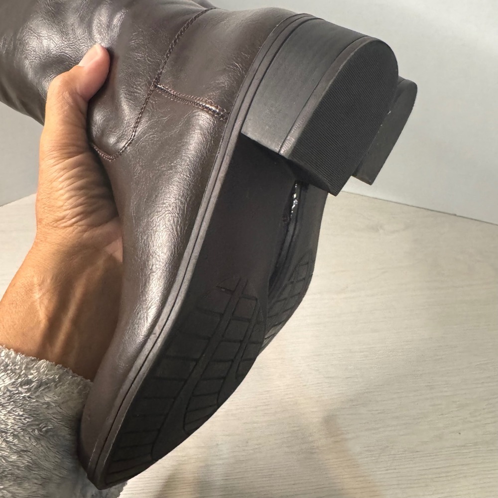 Nautica Brown Faux Leather Tall Riding Boots Women's Size 7.5 Round Toe Side Zip - Picture 10 of 10